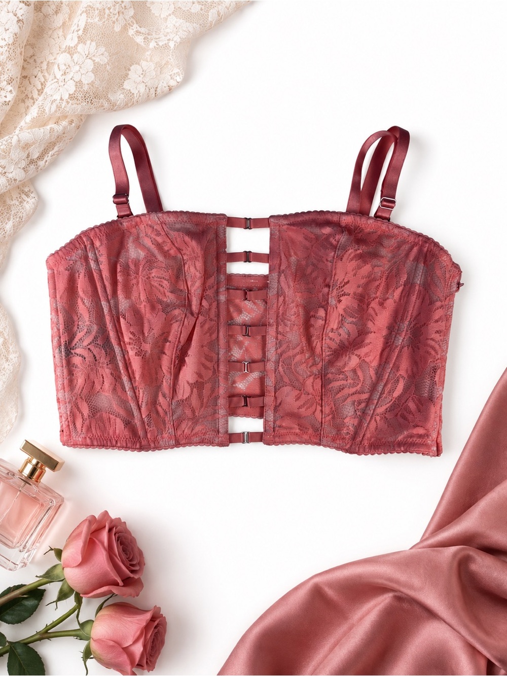 Victoria’s Secret Pink Lace Longline Bustier Bra NWT Size L